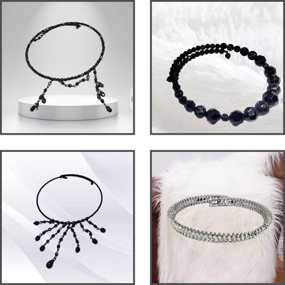 Black and Silver Chokers (4 PCs)